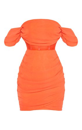 Orange Chiffon Panel Insert Drape Bodycon Dress | PrettyLittleThing USA