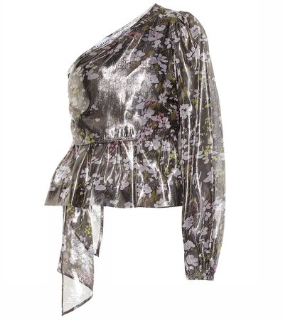 Ganni - Floral silk one-shoulder top | Mytheresa