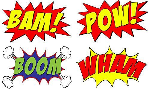 Amazon.com: VWAQ Comic Book Set of 4 Wall Decal Sound Effects Comic Book Bam Pow Boom Wham Pack of Superhero Vinyl Wall Art Peel and Stick Stickers CB5 (10" H X 16" W): Home & Kitchen