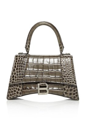 Hourglass Embellished Croc-Effect Leather Top Handle Bag by Balenciaga | Moda Operandi