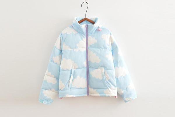 Sweet Clouds Bomber Jacket Winter Coat Sky Blue | Kawaii Babe