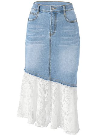 Light Wash Lace Trim Denim Skirt | VENUS