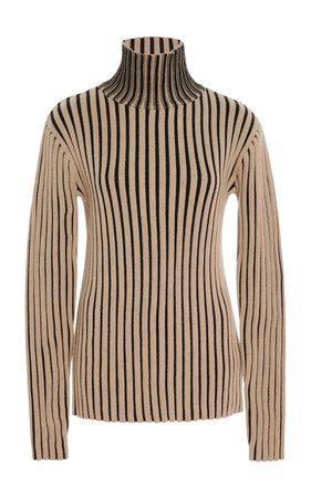 Victoria Victoria Beckham Striped Rib-Knit Wool Turtleneck Sweater