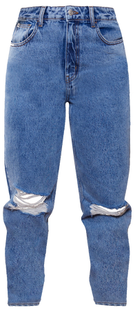 PLT- mid blue wash knee rip mom jeans