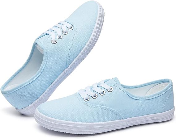 Amazon.com | Womens White Canvas Sneakers Low Top Slip on Shoes Lightweight Casual Tennis Shoes(Blue.US9) | Shoes