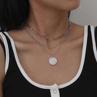 Seirios Set of 3: Chain Coin Pendant Necklace | YesStyle