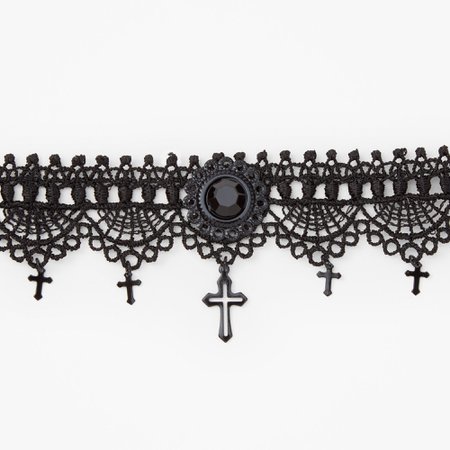 Embellished Cross Black Lace Choker Necklace | Claire's