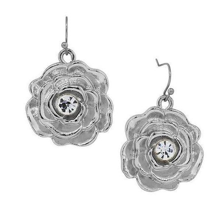 Silver-Tone Crystal Accent Flower Drop Earrings