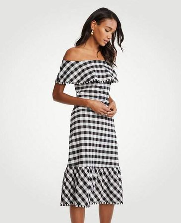 Tall Gingham Off The Shoulder Midi Dress