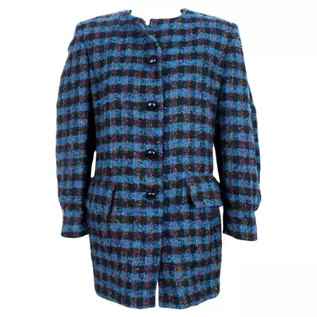 Nina Ricci Blue Wool Boucle Coat Vintage 80s For Sale at 1stDibs