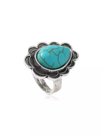 Women's Retro Turquoise Decor Flower Shape Ring In TURQUOISE | ZAFUL 2024