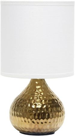 Simple Designs LT2073-GDW Mini Hammered Texture Gold Drip Table Lamp with White Shade - Amazon.com