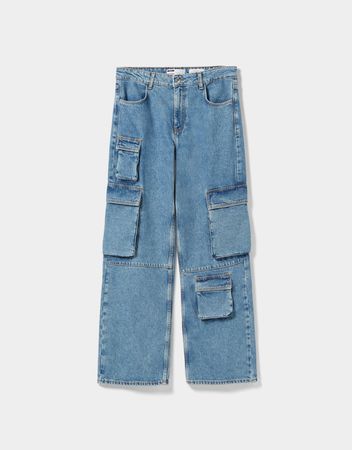 Straight fit multipocket cargo jeans - Jeans - Woman | Bershka