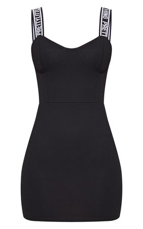 PRETTYLITTLETHING BLACK STRAPPY CUP DETAIL BODYCON DRESS