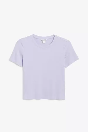 Ribbed stretchy tee - Lovely lavender - Tops - Monki BE