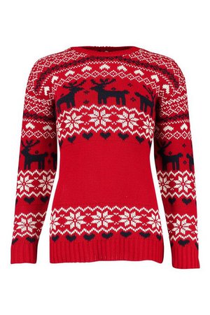 Christmas Fairisle Knitted Jumper | Boohoo red