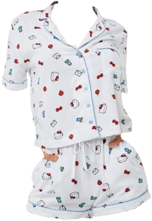 hello kitty pajama set with apples, envelopes and flowers