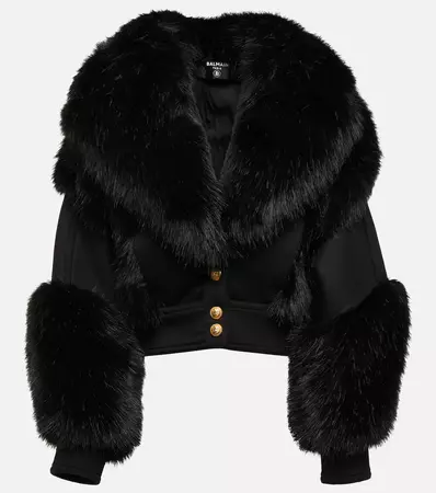 Balmain - Wool-faux fur bomber jacket | Mytheresa