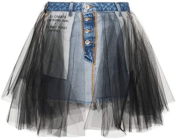 UNRAVEL PROJECT Denim and tulle mini-skirt