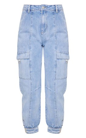 Vintage Wash Cargo Pocket Denim Jeans | Denim | PrettyLittleThing USA blue