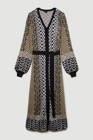 Plus Size Slinky Jacquard Blouson Sleeve Knitted Maxi Dress | Karen Millen