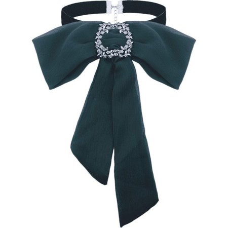 Rhinestoned Flower Bows Tie Velvet Choker Necklace Green ($6.34)