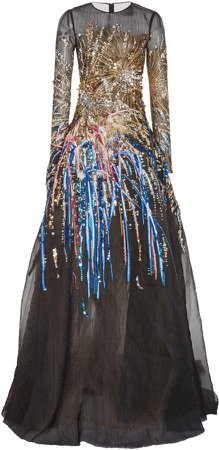 Oscar de la Renta Embellished Tulle Gown
