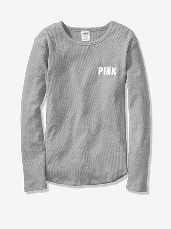 Perfect Long Sleeve Waffle Crew - PINK - Victoria's Secret