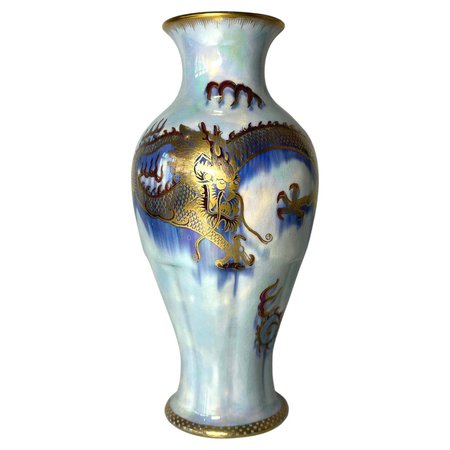 Mystical Gilded Dragon Wedgwood Mixed Blue Fairyland Lustre Porcelain Vase Z4829 For Sale at 1stDibs
