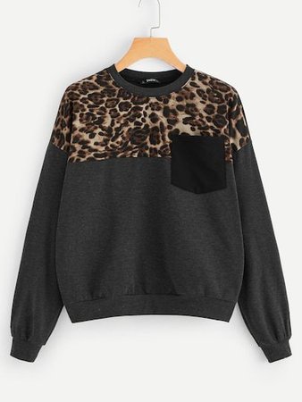 Leopard Panel Patched Pullover
