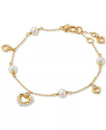 kate spade new york Gold-Tone Imitation Pearl Heart Link Bracelet & Reviews - Bracelets - Jewelry & Watches - Macy's