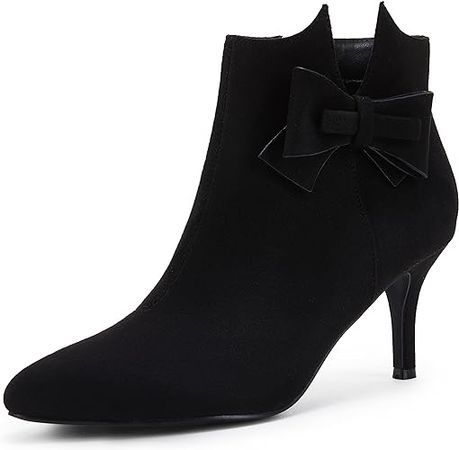 Ermonn Ankle Boots For Women Bow Pointed Toe Ankle Stiletto High Heel Sexy Ladies Booties With Zip | Ankle & Bootie