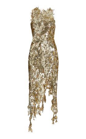 Floral-Sequined Tulle Midi Dress By Oscar De La Renta | Moda Operandi