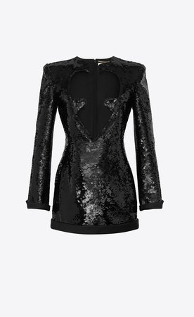 Saint Laurent ‎All Over Sequin Embroidered Plunging Heart Mini Dress ‎ | YSL.com