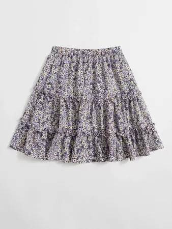 Frill Trim Ditsy Floral Skirt | SHEIN USA lilac