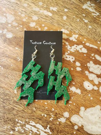 HAHA Joker Glitter Green Hook Earrings Torture Couture Gothic | Etsy