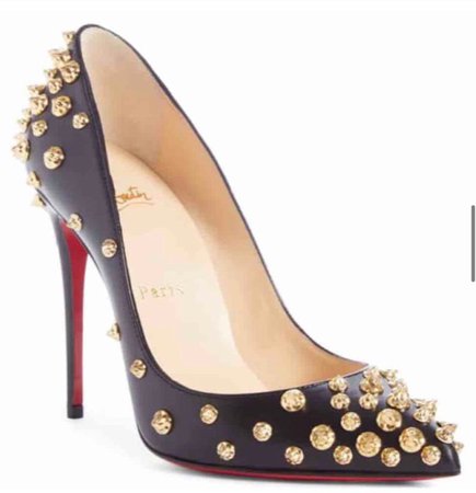 black with gold studs pumps
