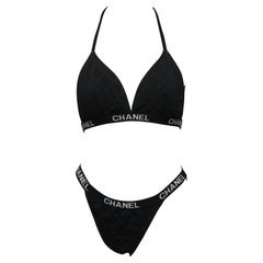 Vintage Chanel Black and White Logo Bikini For Sale at 1stdibs