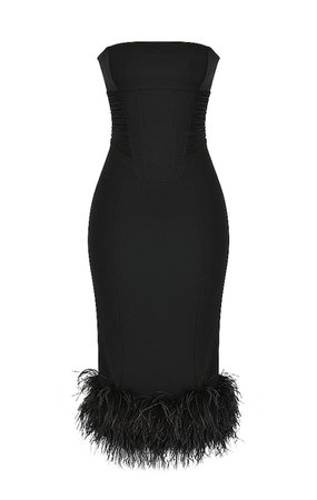 House of CB | 'Fionula' Black Strapless Feather Corset Dress