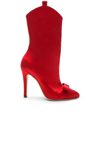 ALESSANDRA RICH Satin Bow Boots in Red