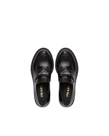 Black Chocolate brushed leather loafers | Prada