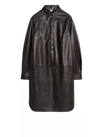 Leather Shirt Dress - Black - Dresses - ARKET NO