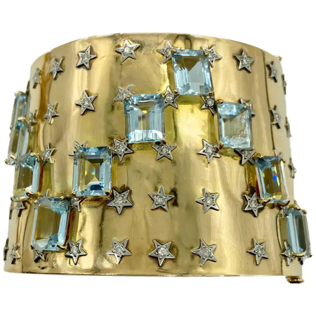 Aquamarine star cuff bracelet