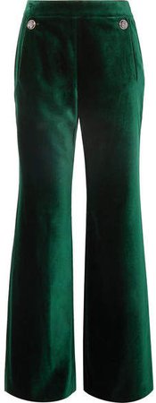 Clove Velvet Wide-leg Pants - Dark green