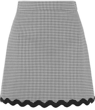 Cord-trimmed Gingham Cotton-blend Mini Skirt - Black