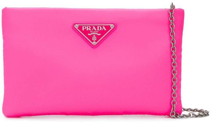fluorescent pink clutch bag with chain