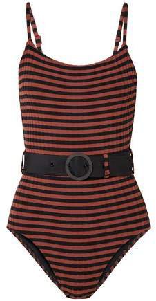 The Nina Belted Striped Ribbed Swimsuit