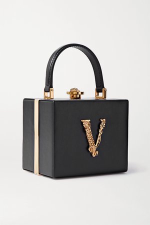 Black Virtus embellished leather tote | Versace | NET-A-PORTER