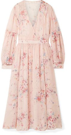Leah Frayed Floral-print Silk-georgette Midi Dress - Pink