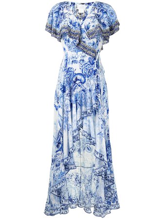 Shop blue & white Camilla asymmetric floral-print maxi dress with Express Delivery - Farfetch